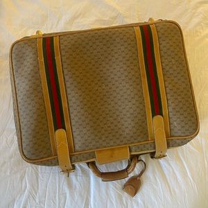 70's vintage Old Gucci Sherry Line GG Travel Tote Bag Leather Brown